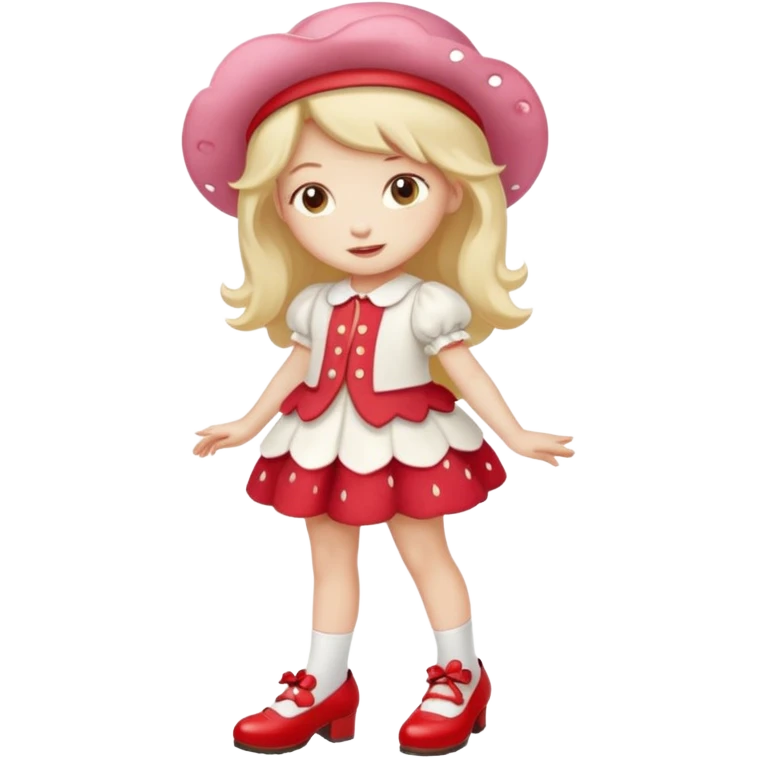 pretty and cute realistic strawberry shortcake full body with red shoes standing emoji