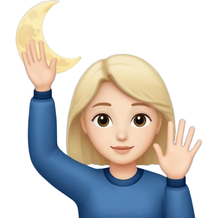 a person waving and saying good night, moon and stars in background, peaceful and warm emoji