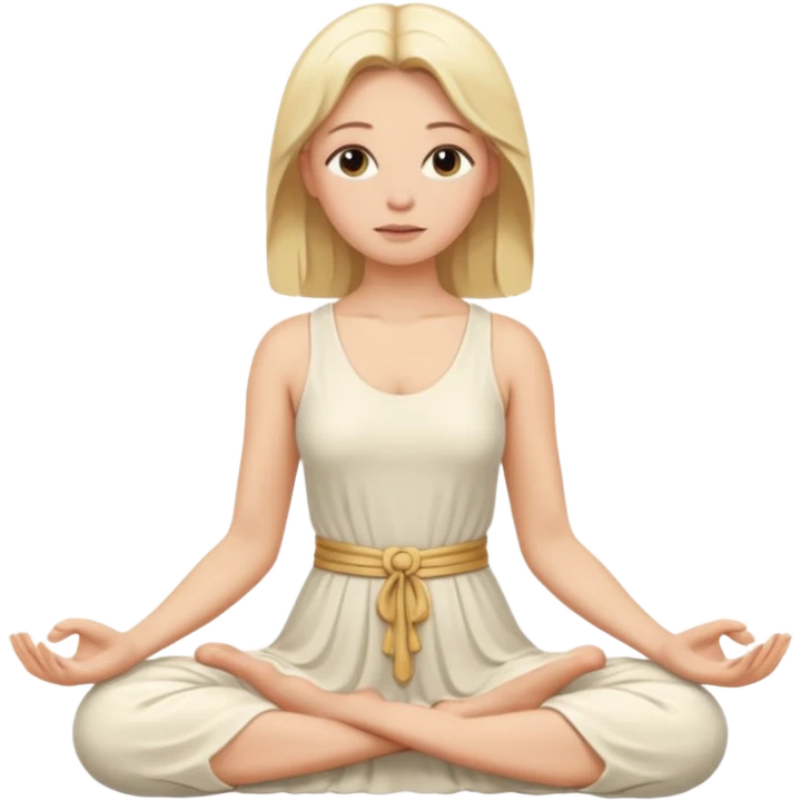 A blonde woman meditating in an ivory-colored dress emoji