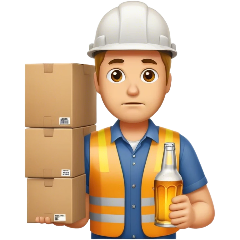 portrait of worker carrying beer boxes emoji