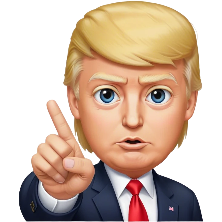 Super realistic Donald Trump pointing index finger up, realistic eyes emoji