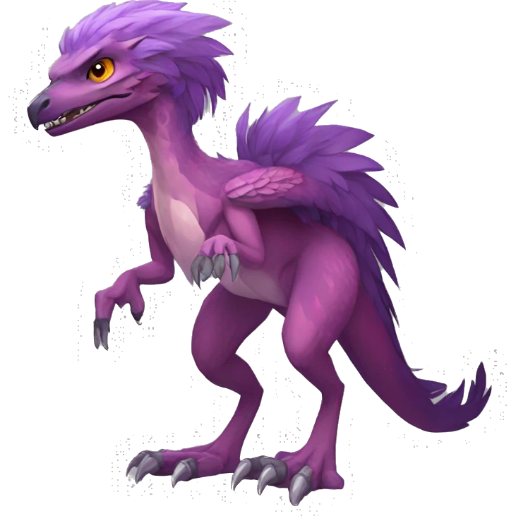 Mauve-maroon-red-violet-colored anthro-raptor-scalie-sona-Fakémon-hybrid with a mane on head and back full body emoji