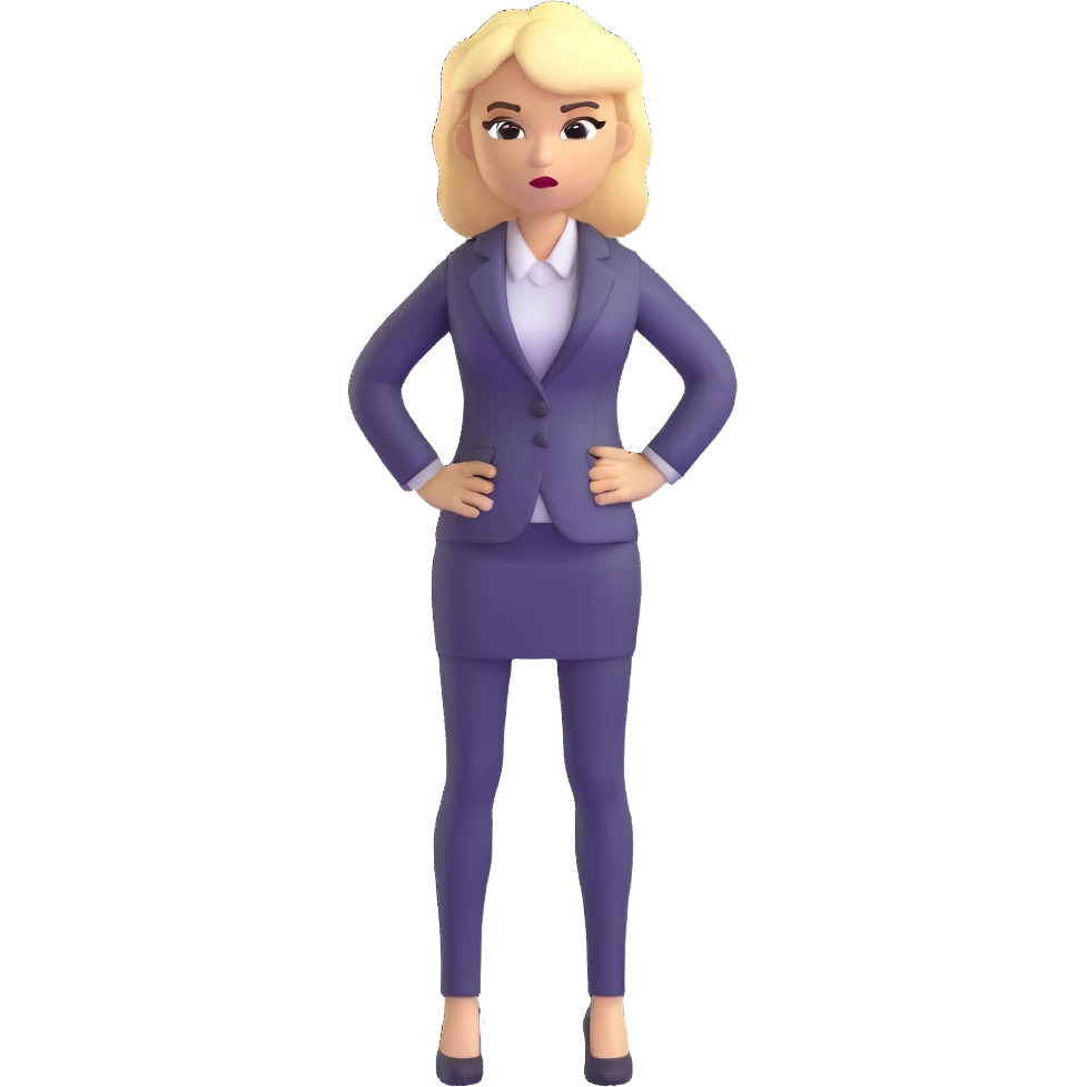 full body angry blonde profesora without glasses, blonde hair emoji