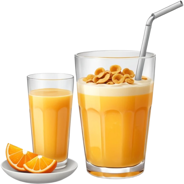 One glass of juice and a bowl with cereals emoji