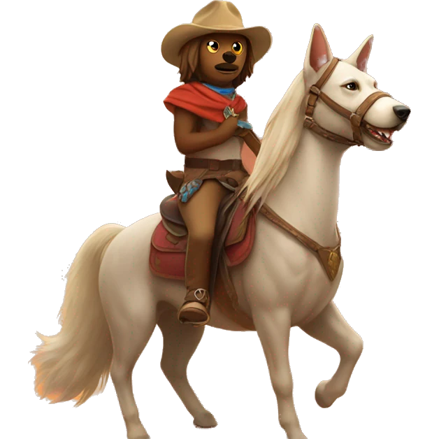 Cat and dog riding a horse in the desert  emoji