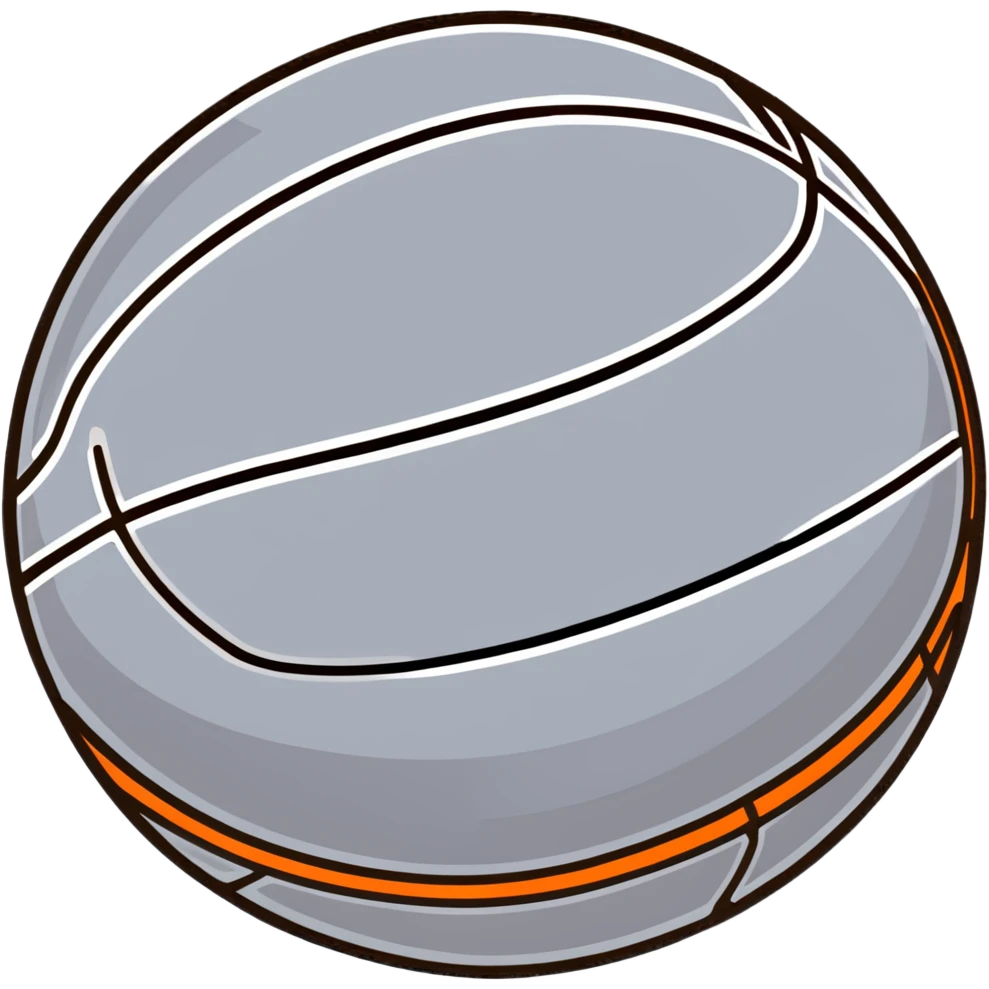 luxurious silver basketball, shiny metallic silver surface with orange seams emoji