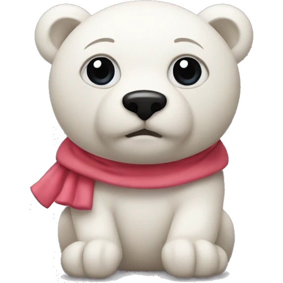 Osito blanco, sentado, con un listón rosita en el cuellos  emoji