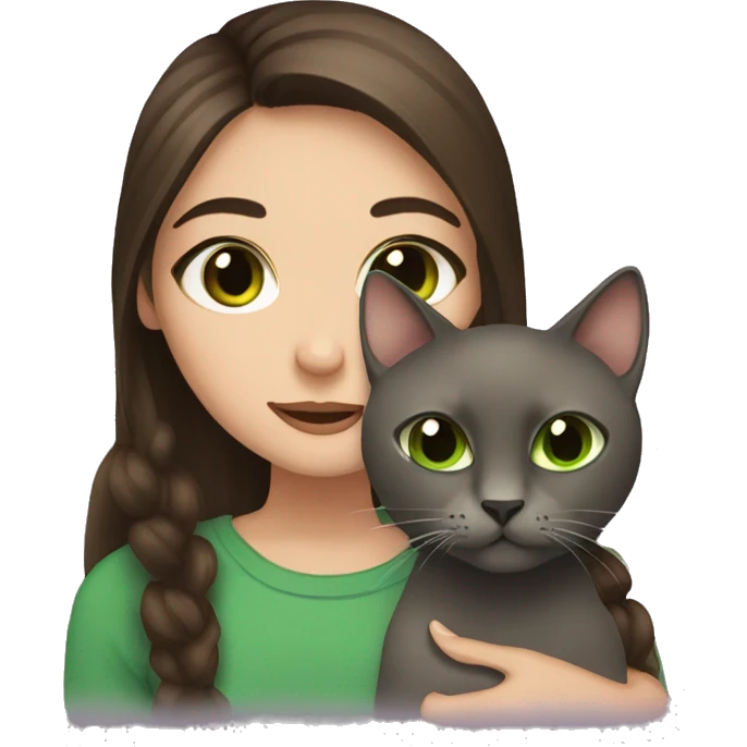 Brown hair and brown eyes girl holding green eyes black cat emoji