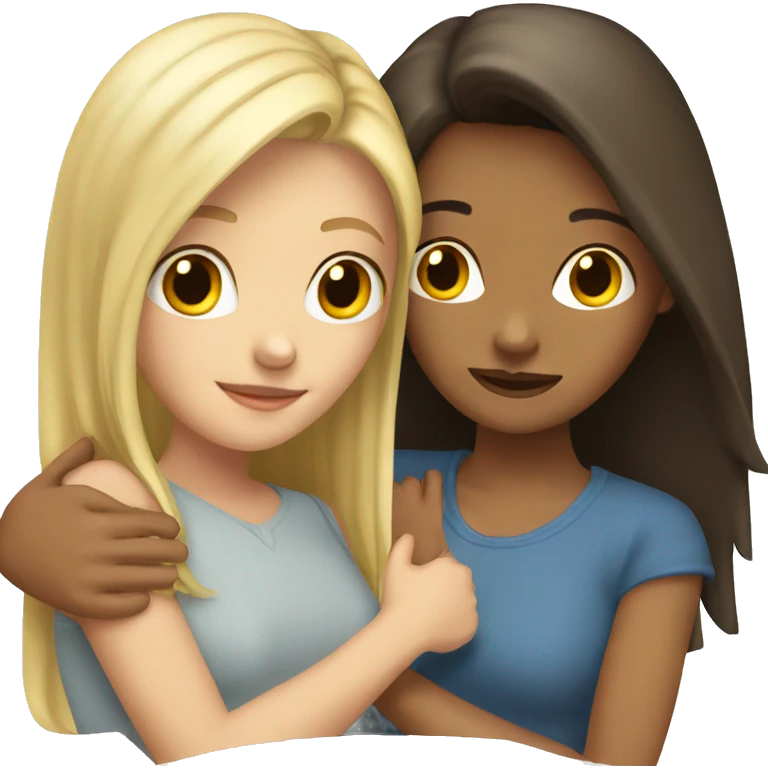 brunette girl hugs blonde girl emoji