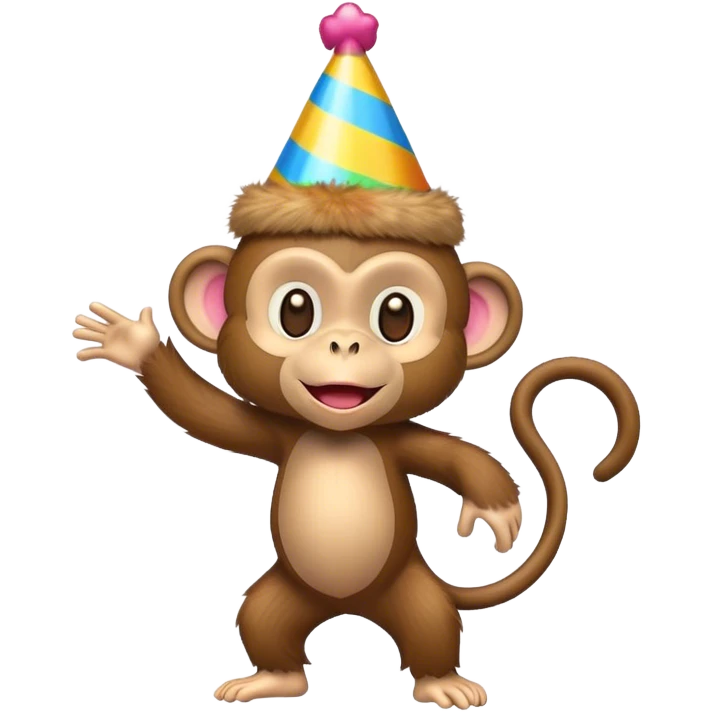dancing monkey wearing a birthday hat emoji