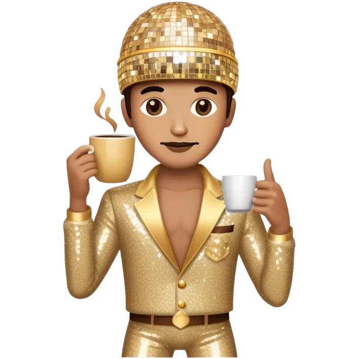 Disco dancer with coffee cup head and sparkly outfit emoji