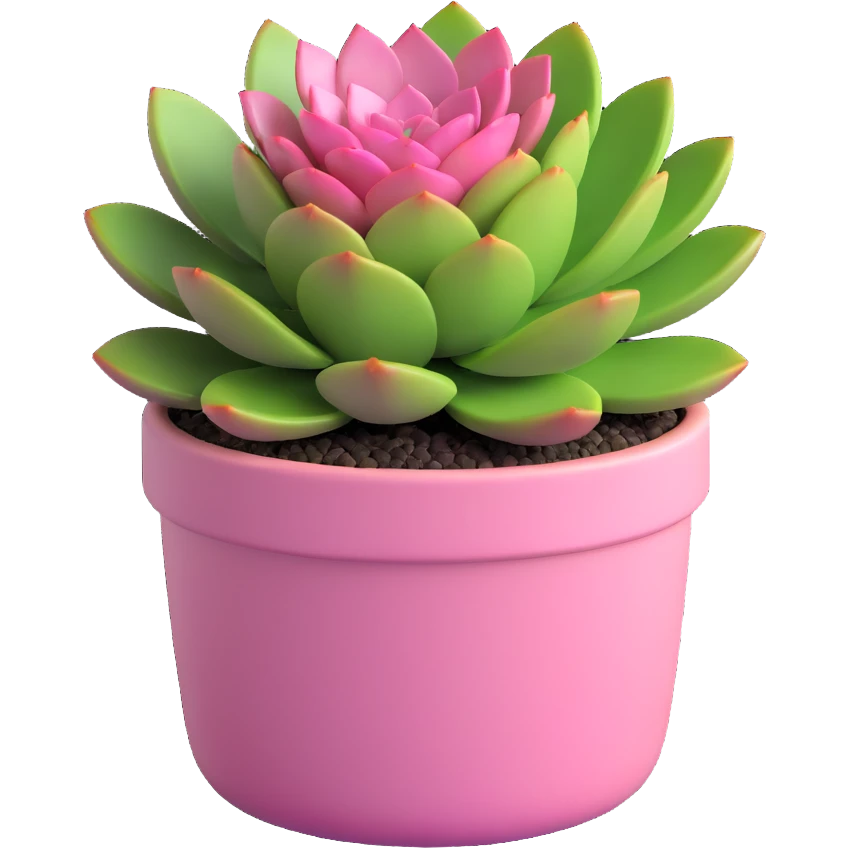 3D style succulent mostly pink with green tips in a round ceramic pot emoji