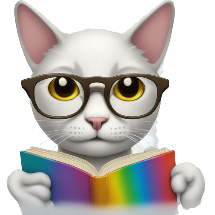 rainbow cat with reading glasses, no book emoji