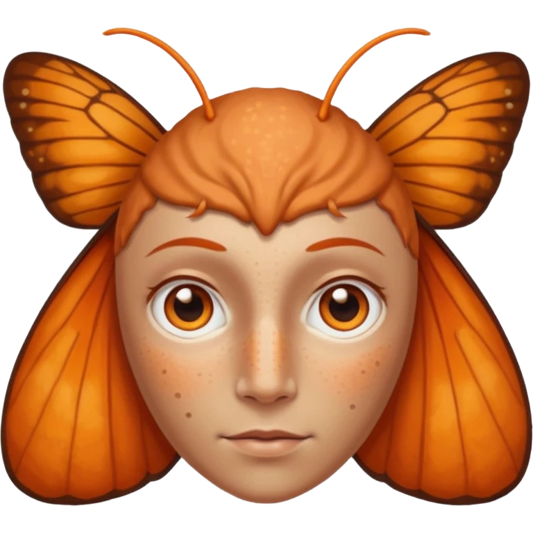 a moth head with orange antennas, slightly brown head and orange freckles on the forehead emoji