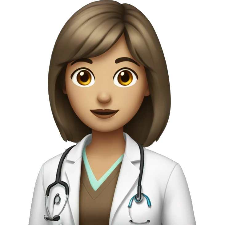 Doctor a woman with brown eyes and hair with bangs and white skin stay with a book emoji