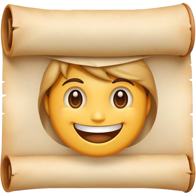 smiling emoji face with a parchment scroll held in teeth, anime-inspired emoji