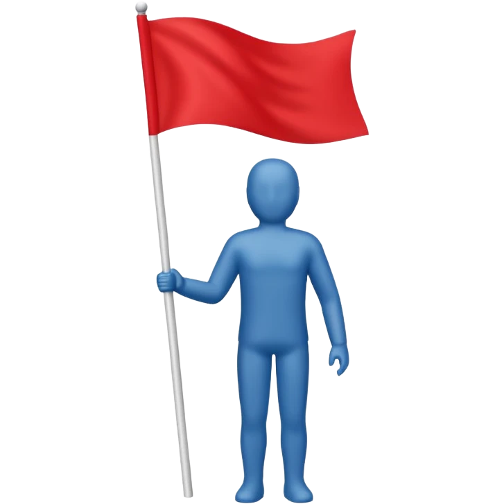 minimalist white human silhouette holding a red flag emoji