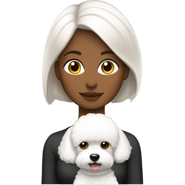 mujer con peinado largo liso marron con perro bichon blanco emoji