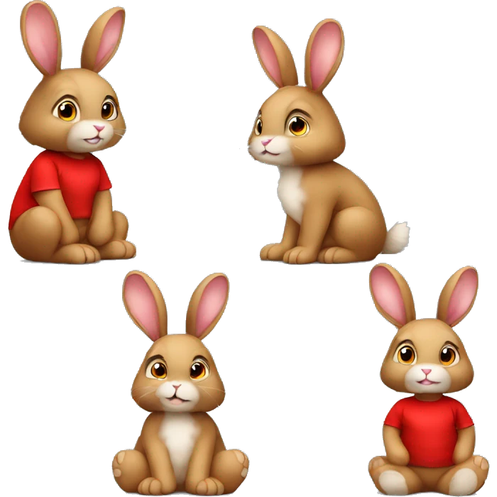 Cute feminine Fluffy brown bunny teddy wearing red tshirt sitting floppy ears emoji