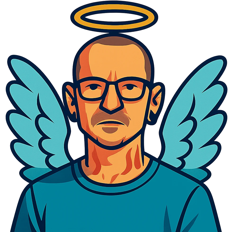 Chester Bennington from Linkin Park with a holy halo and angelic wings emoji