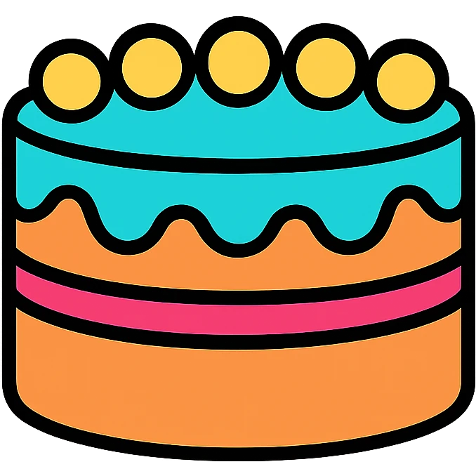 Colorful whole layer cake with decorative icing emoji