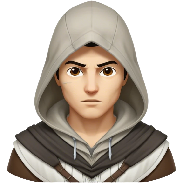 Assassin‘s Creed character. Hood covering the head and forehead.  emoji
