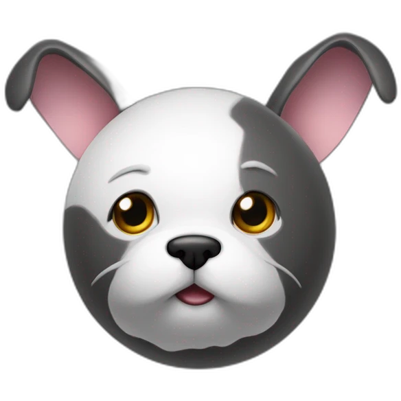 3d sphere with a cartoon dog lodestone Rabbit skin texture with courageous eyes emoji