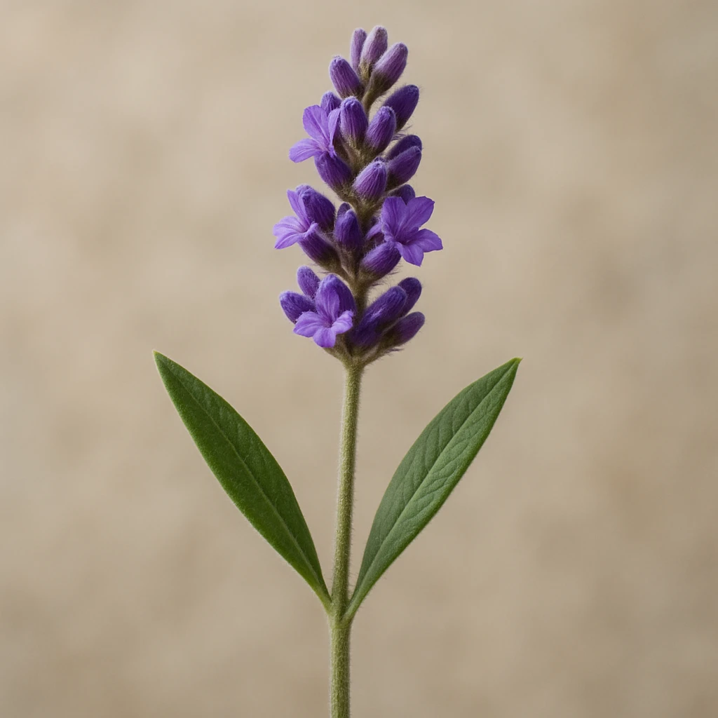 Make the lavender sprig highly realistic, with intricate details, natural textures, and a soft, subtle background. Emphasize lifelike color and shading in a photorealistic style. emoji