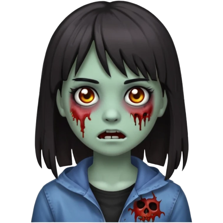 zombie emoji 🧟‍♀️ dark hair long her shoulders bangs emo and ragged haircut gray eyes emoji