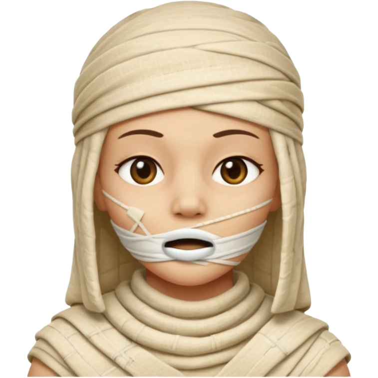 The mummy girl with her mouth closed emoji
