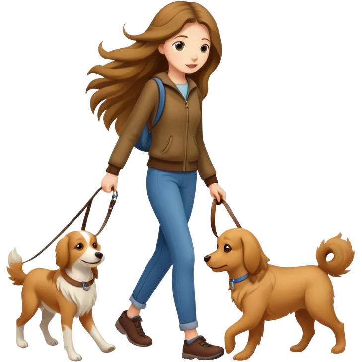 A long-haired girl walking her dog emoji