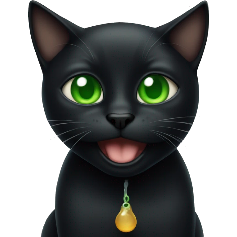 Black cat with green eyes farting emoji