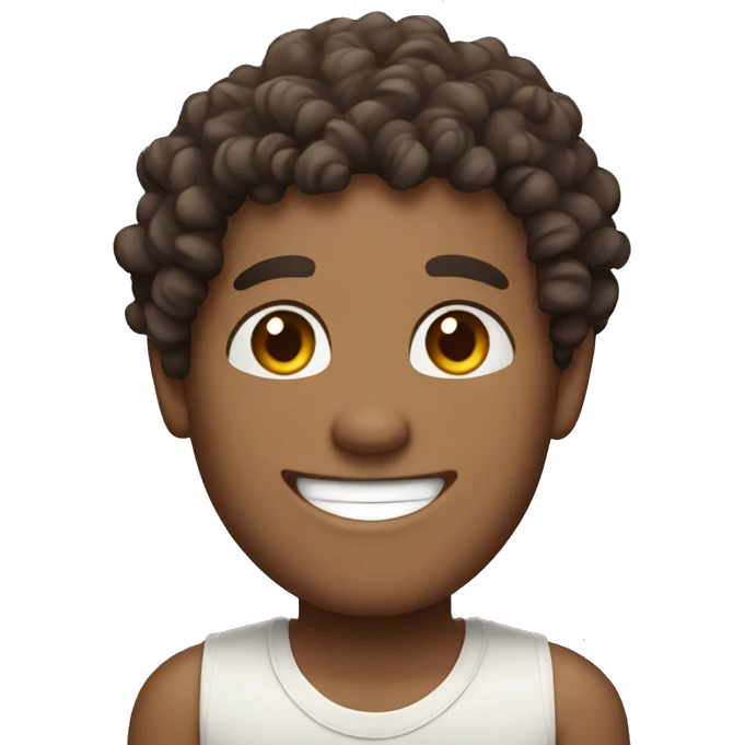 brown curly hair balinese male smiling has freckles emoji