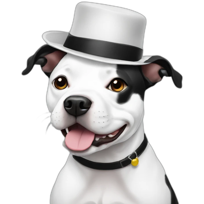 Black and white staffy with small hat emoji