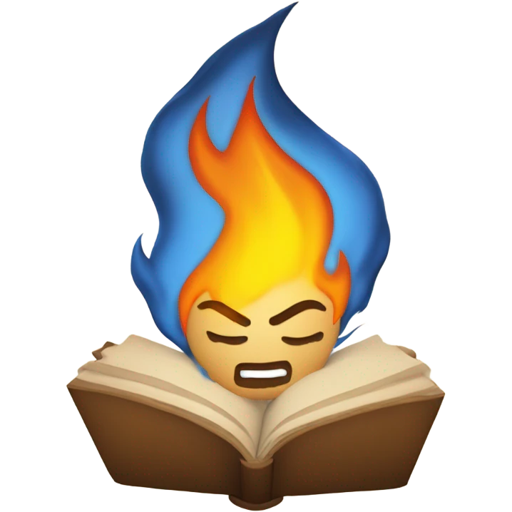 Writing with fire while looking down at the page and smirking emoji