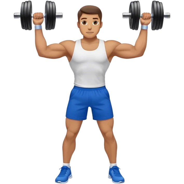 man with blue shorts doing side-lateral raise (T pose) with light dumbbells straight elbows emoji
