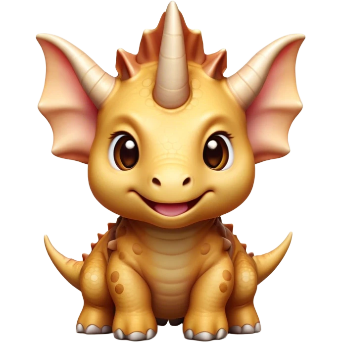 Cinematic Cute Triceratops Portrait Emoji, Head tilted playfully with a gentle smile, featuring a compact, sturdy body with three adorably prominent horns and a charmingly frilled head, Simplified yet irresistibly adorable features, highly detailed, glowing with a warm, inviting earthy glow, high shine, affectionate and lively, stylized with a touch of whimsical dinosaur charm, soft glowing outline, capturing the essence of a mischievous yet endearing Triceratops that seems as if it could trot out of the screen into your arms! emoji