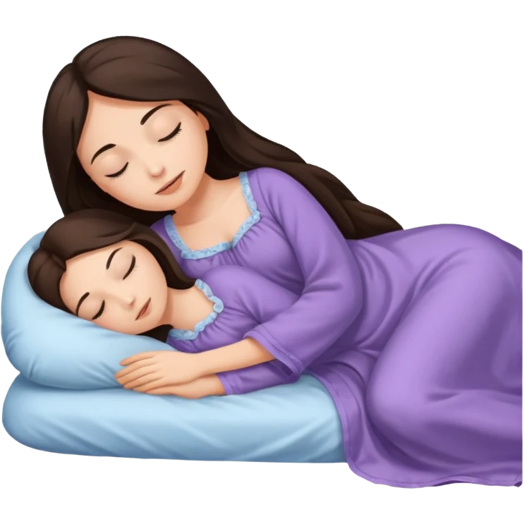 Mujer de pelo cafe oscuro y largo, y tez blanca. Se acuesta a dormir emoji