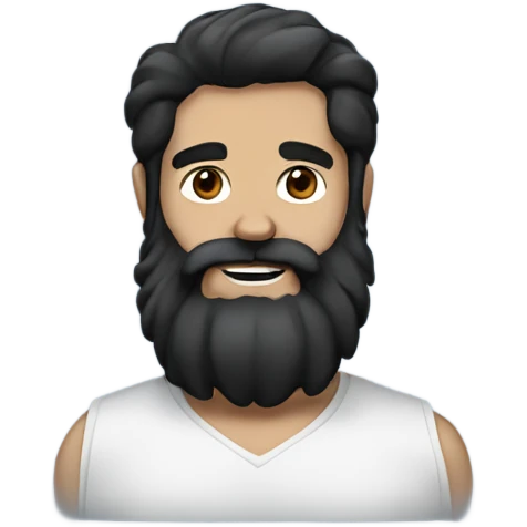 beard man black hair blue eyes holding black Labrador  emoji