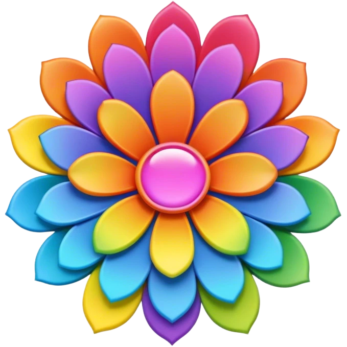3D, psychedelic rainbow colored label with hippie style flower border emoji