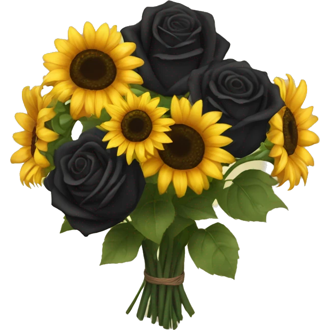 Bouquet of black roses and sunflowers emoji