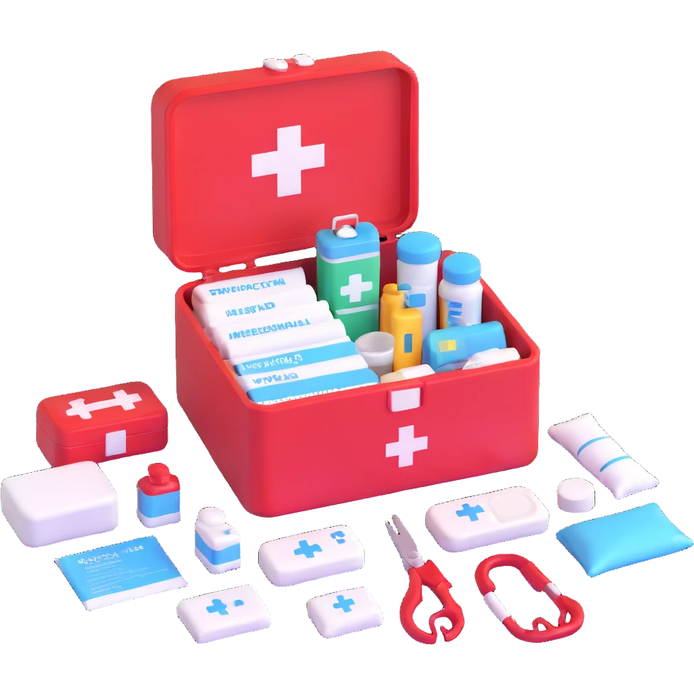 emergency first aid kit box open with medical supplies emoji