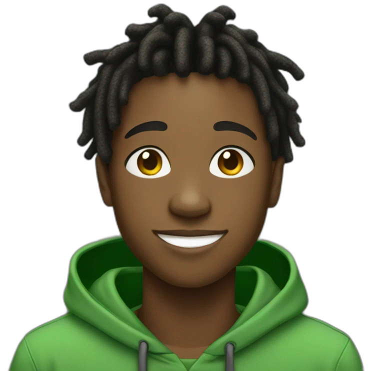 smiling black teenager boy with black locs wearing a green hoodie emoji