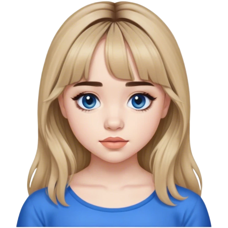 Sabrina carpenter with curtain bangs and wearing blue  emoji