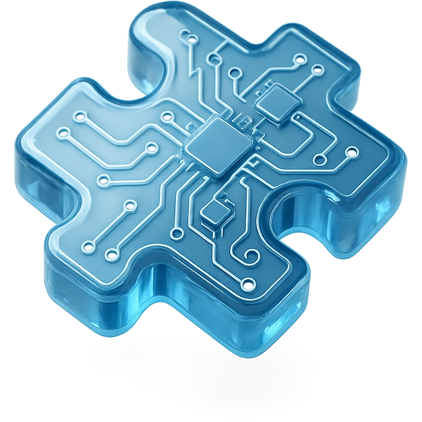 jigsaw puzzle piece with metallic circuit board pattern, glossy finish emoji