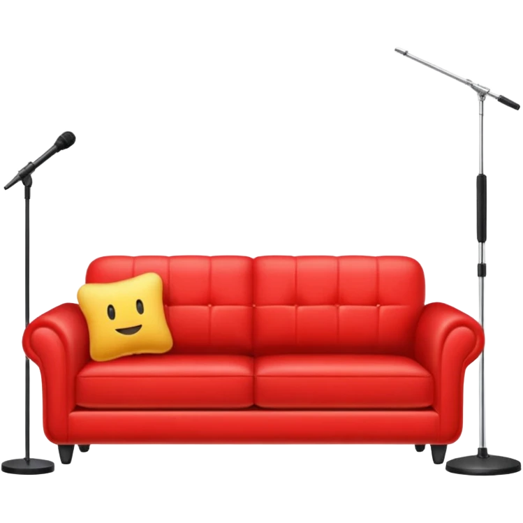 Red sofa with microphone stand in front of sofa emoji