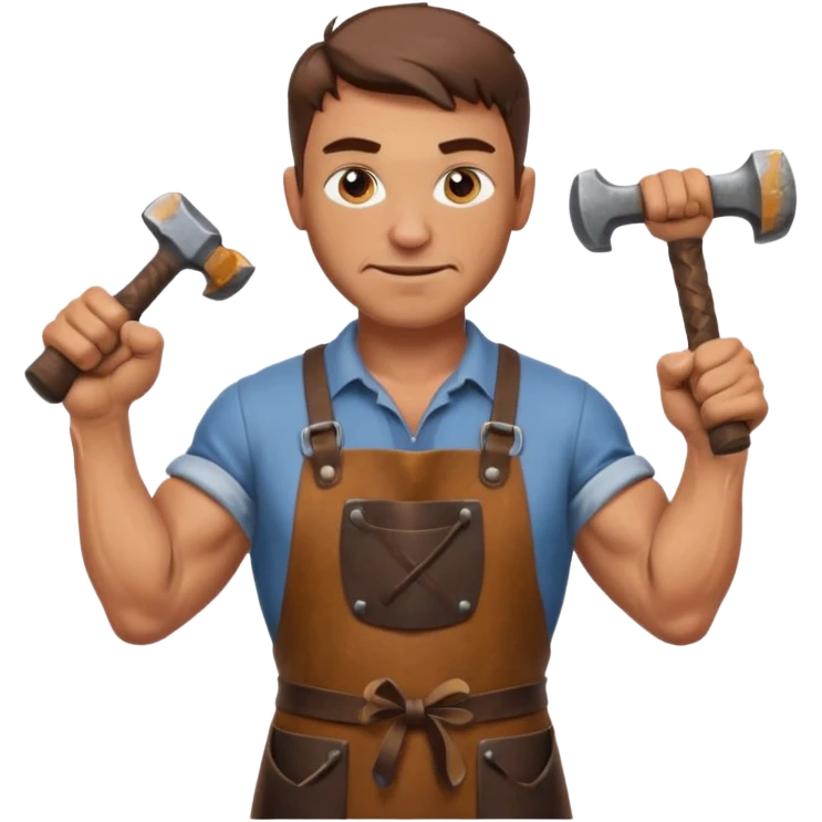 Emoji portrait of a Celtic blacksmith. Work clothes, muscular arms, holding a hammer and wearing a leather apron. emoji