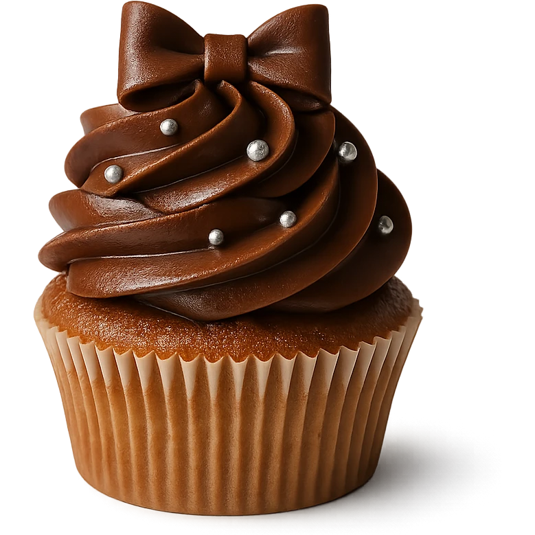 Change the icing to mocha with a medium brown, slightly glossy, coffee-chocolate look. Keep the realistic cupcake and accessories in a photorealistic style with transparent background. emoji