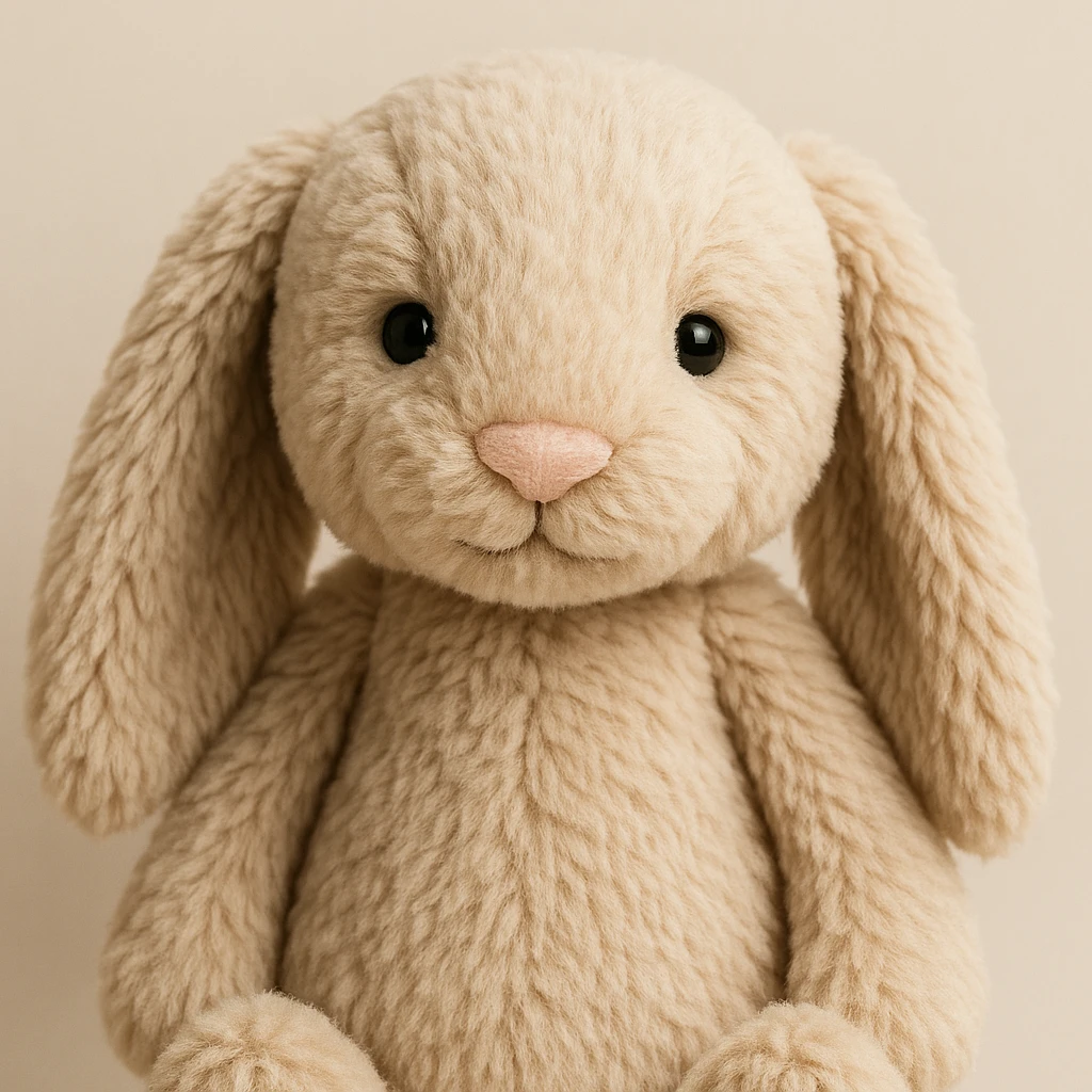 jellycat bashful bunny plush toy in beige, close-up of face, soft texture, neutral background emoji