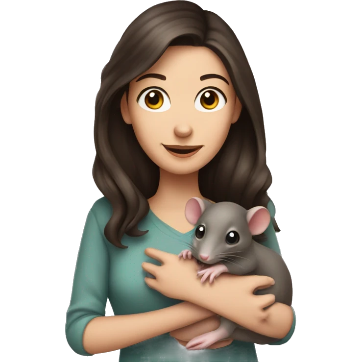 brunette woman holding cute pet rat emoji